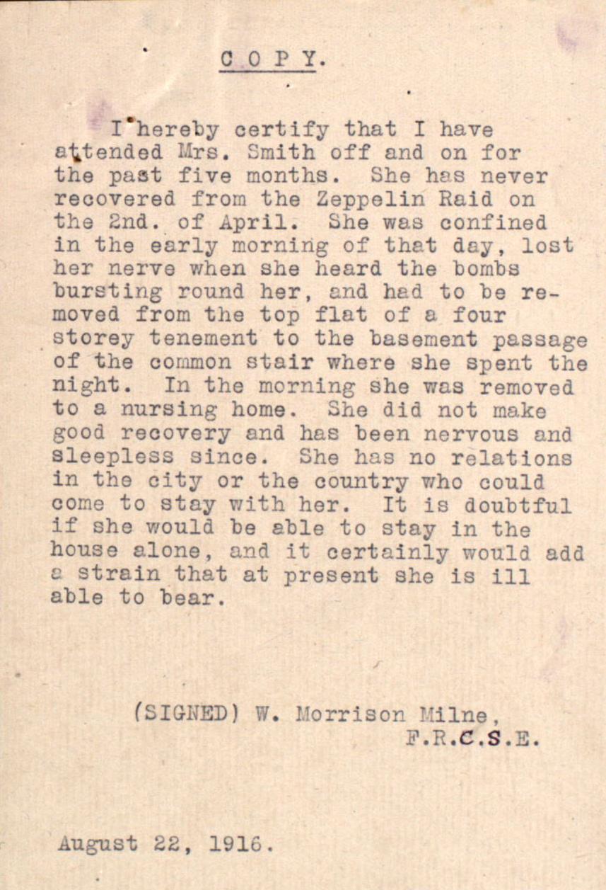 Evidence presented to the Military Service Appeal Tribunal in support of Peter Smith's appeal, 1916, National Records of Scotland, HH30/7/5/27/4