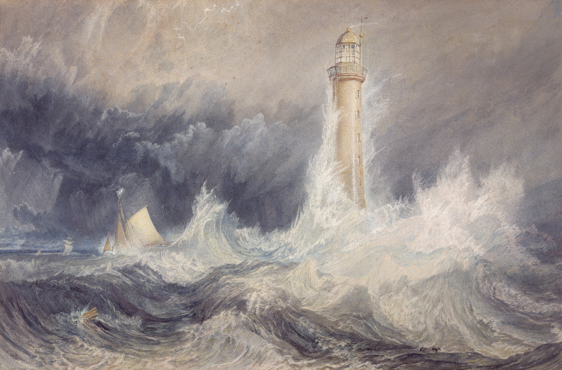 Painting of the Bell Rock Lighthouse in a storm