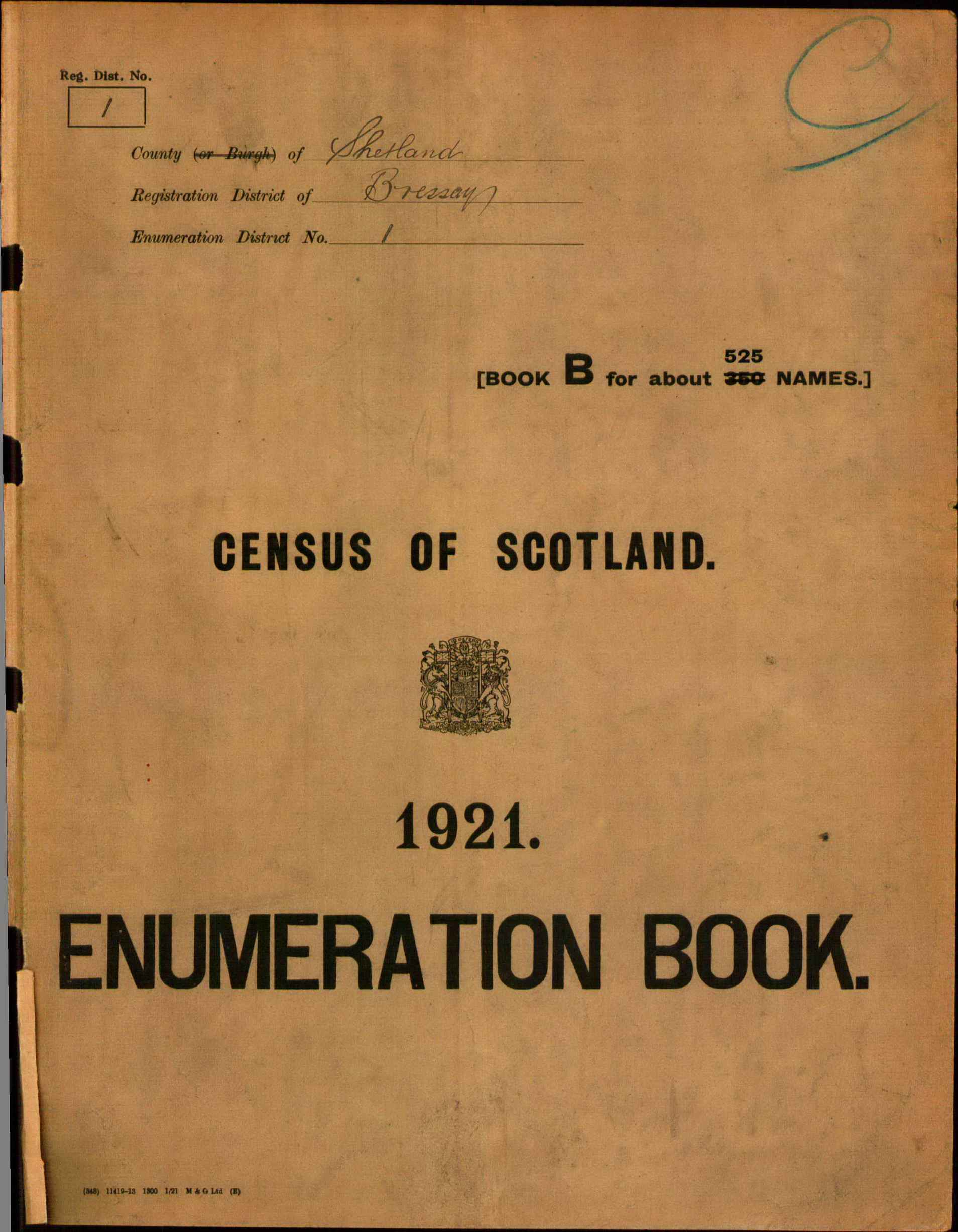 Image of a 1921 census enumeration book cover