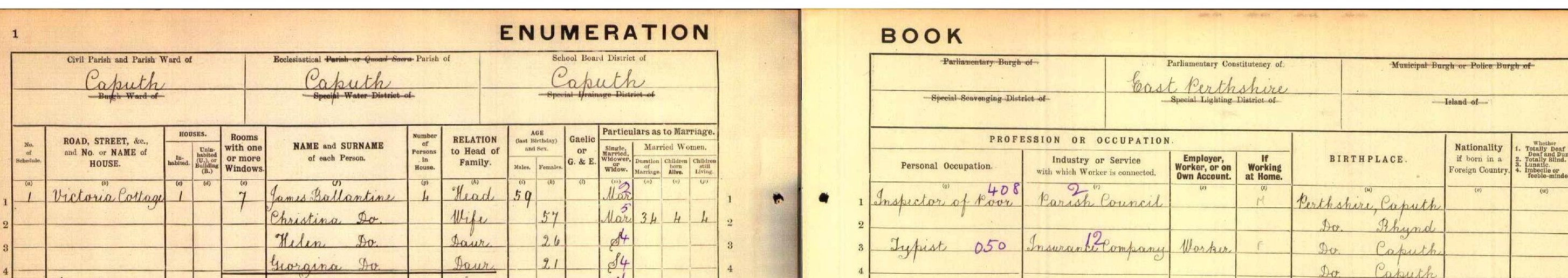 Georgina Ballantine enumerated in the 1911 census