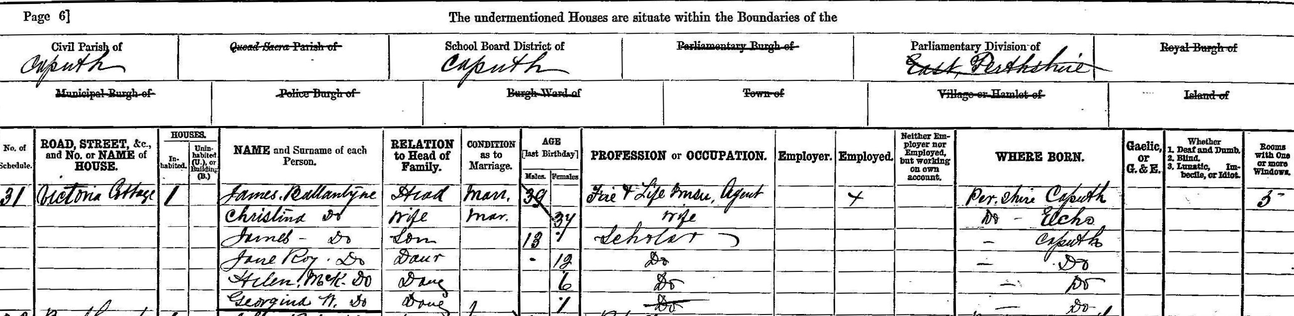 Georgina Ballantine enumerated in the 1891 census