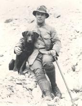 Picture of George Forrest and dog, Yangtze Valley, c. August 1914. Courtesy of Royal Botanic Garden Edinburgh