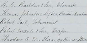 Detail of Valuation Roll for the Burgh of Edinburgh showing tenants of properties on Princes Street including Thomas Johnston Lipton, provision merchant (VR100/171 page 315)