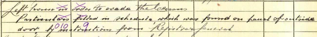 Image of a page from 1911 census enumeration book for ‘The Cottage’ in West Kilbride. Shows the entry for Inez Milwyn Jenkins and states that she is the head of the household and left home to evade the census.