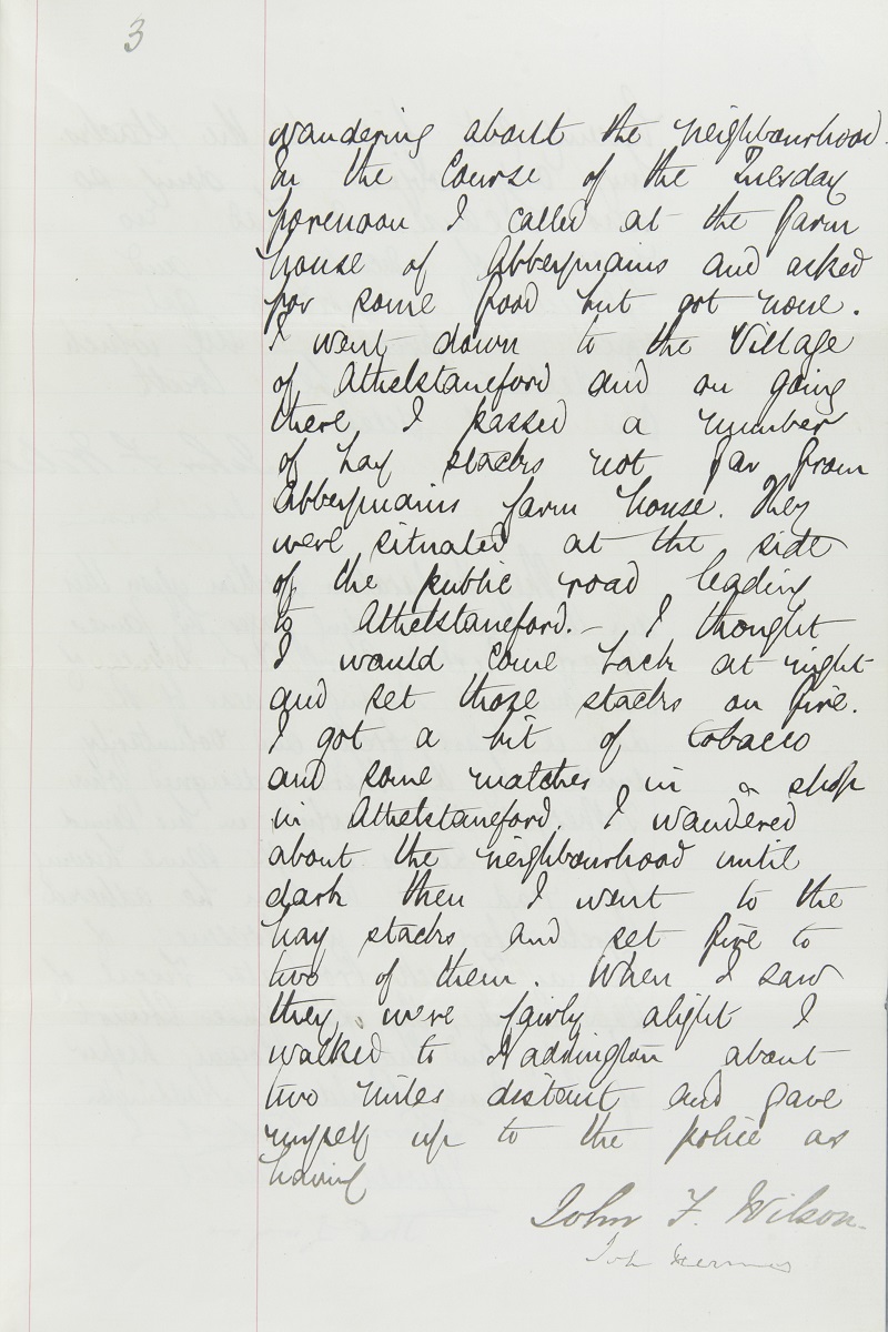 John’s statement admitting to setting fire to hay stacks because ‘I had no means of subsistence and because I wanted to get back to prison’, 3 January 1883, page 3
