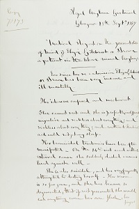 Medical Report into the present state of mind of Elizabeth Gilchrist or Brown by Alexander Mackintosh M.D., Physician Superintendent at Royal Asylum Gartnavel, 18th September 1867, page 1