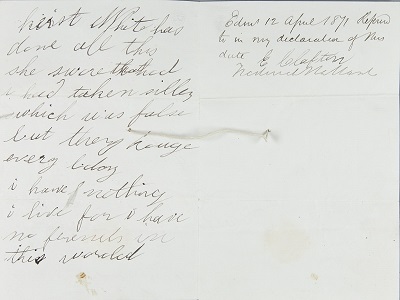 Eliza’s suicide note used in evidence in her trial, 1871, page 2