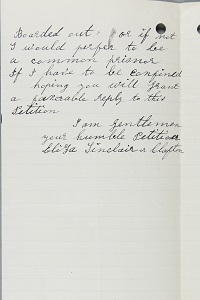 Eliza writes to the Prison Commissioners asking for a letter to say that they are responsible for her so she can be released from the poorhouse. page 2