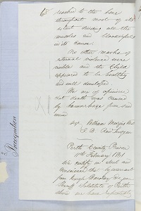 Post mortem report into the death of George Munro by William Menzies M.D. and J.B. Reid, Surgeon, 2nd February 1861, page 2