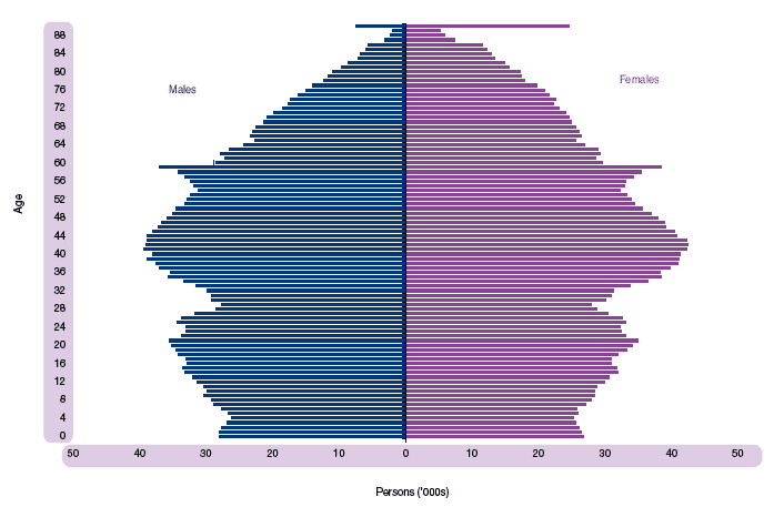 image of Figure 1.3 Estimated population by age and sex, 30 June 2006