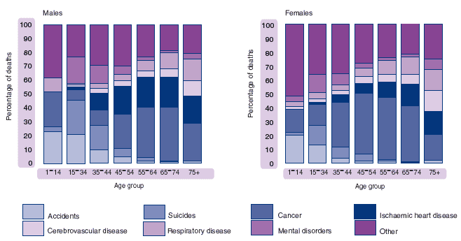 image of Figure 1.22 Deaths, by cause and age group, Scotland, 2006
