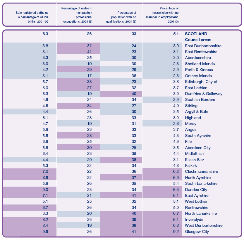 image of Table 2.5 Summary of important demographic and economic indicators by Council area