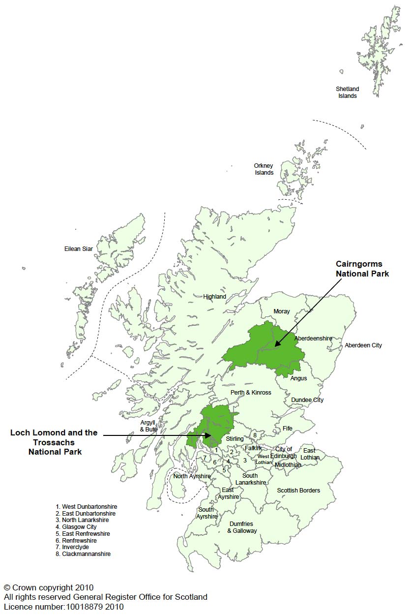 Map 1: Map of Scotland showing the locations of CNP and LLTNP