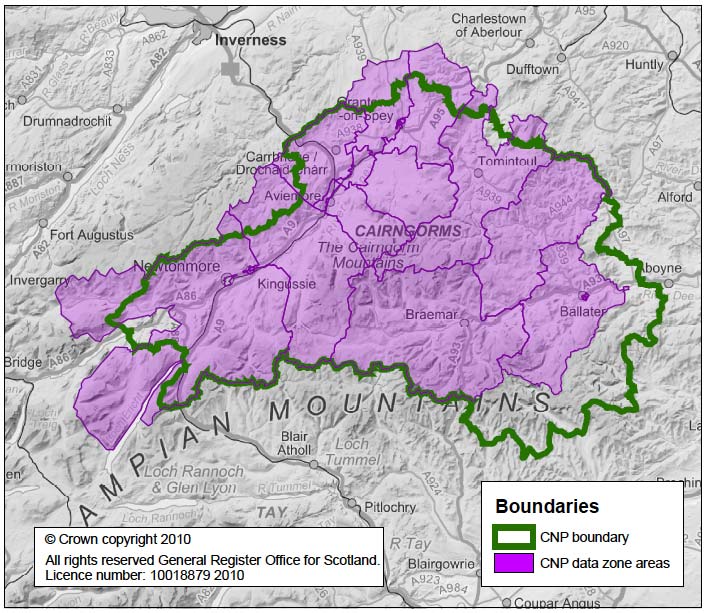 Map 3: Map of CNP comparing National Park and data zone boundaries