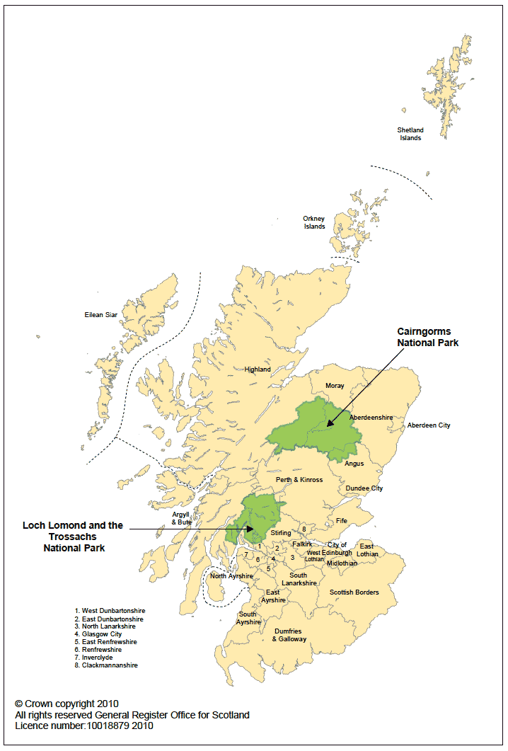 Map 1: Map of Scotland showing the locations of CNP and LLTNP