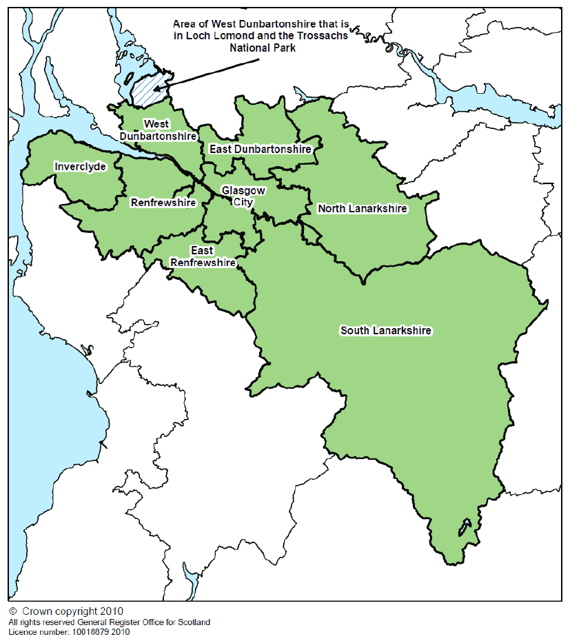 Map 6: The location of Glasgow & Clyde Valley SDP area and the constituent local authorities