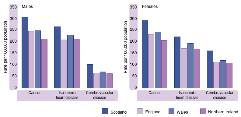 Figure 4.8 Age adjusted mortality rates, by selected cause and sex, 2000