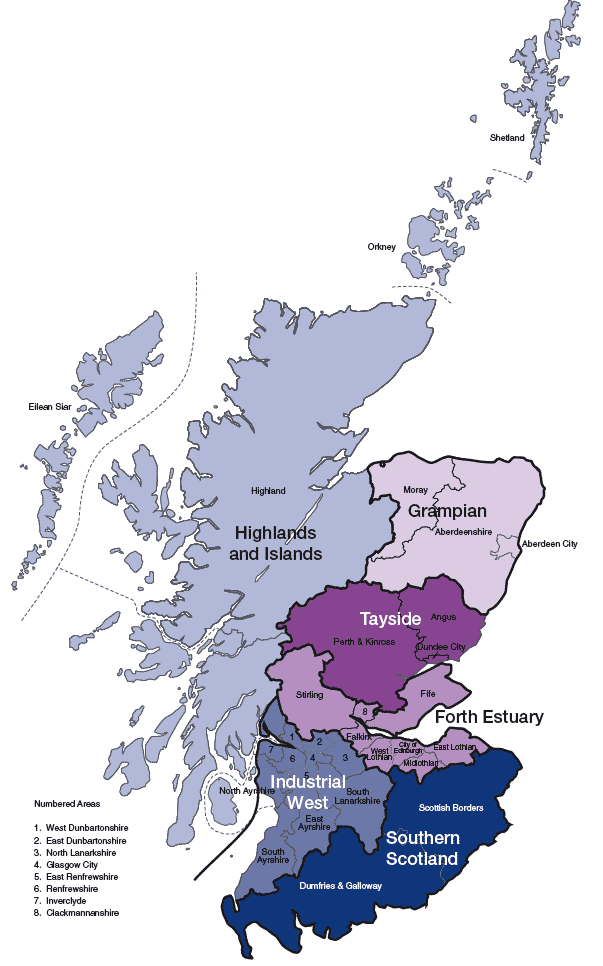 Figure 2.6 Scottish Regions shown against Council areas