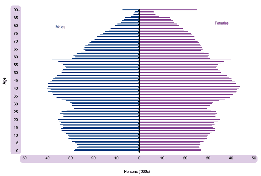 Figure 1.3 Estimated population by age and sex, 30 June 2005
